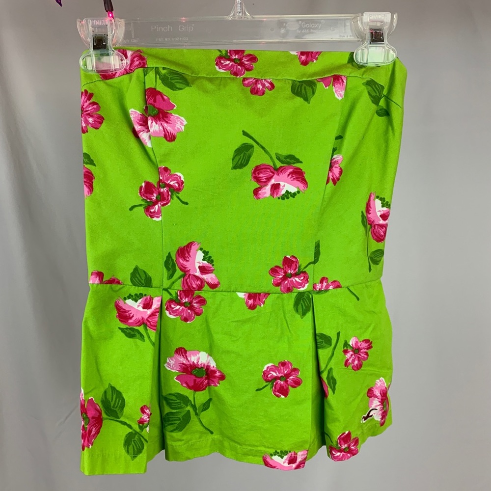 Hollister Strapless Bight Green Peplum Floral Top